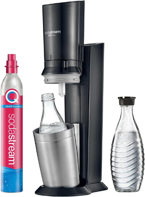wassersprudler crystal 3.0 quick-connect co2-zylinder und 2x glaskaraffen, silber, schwarz/titan, 45 cm