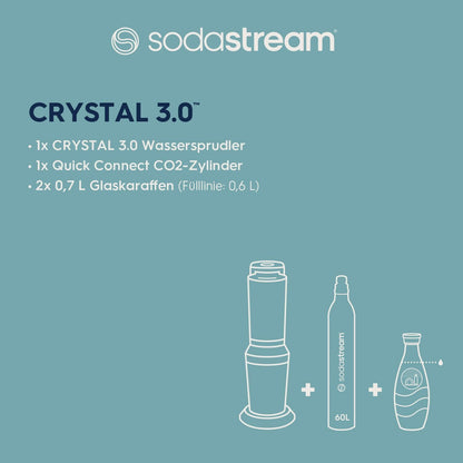 wassersprudler crystal 3.0 quick-connect co2-zylinder und 2x glaskaraffen, silber, schwarz/titan, 45 cm