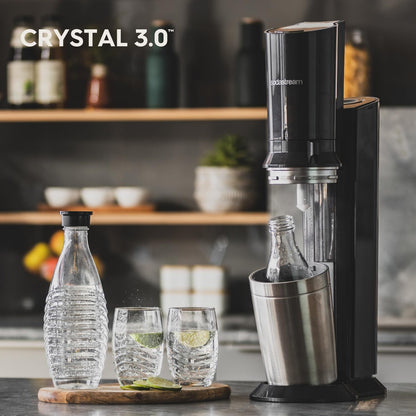 wassersprudler crystal 3.0 quick-connect co2-zylinder und 2x glaskaraffen, silber, schwarz/titan, 45 cm